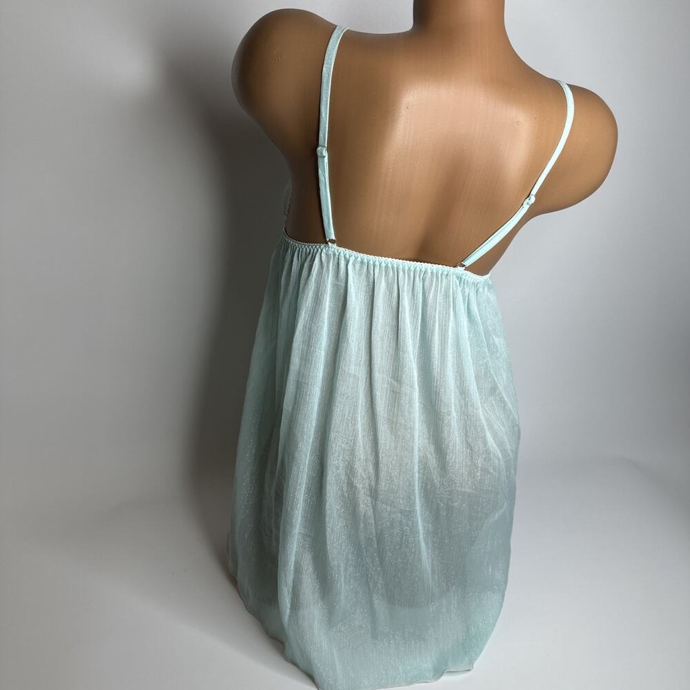 Y2K Sparkle Sheer Lace Slip Dress Blue Bow Lingerie Medium Angelcore Coquette - Picture 2 of 13